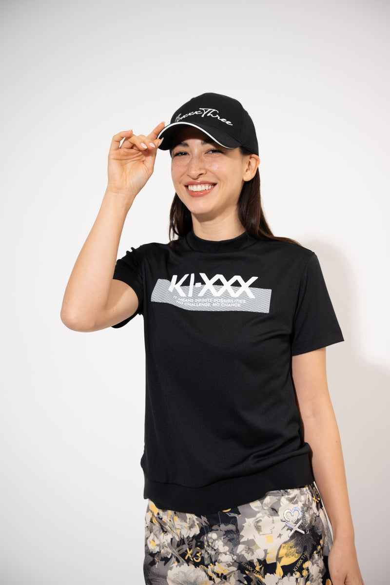 新品未使用品　KI-X THREE　レディースモックネックTシャツ　ブラック　S レディースゴルフウェア 半袖シャツ｜グラフィックモックネック