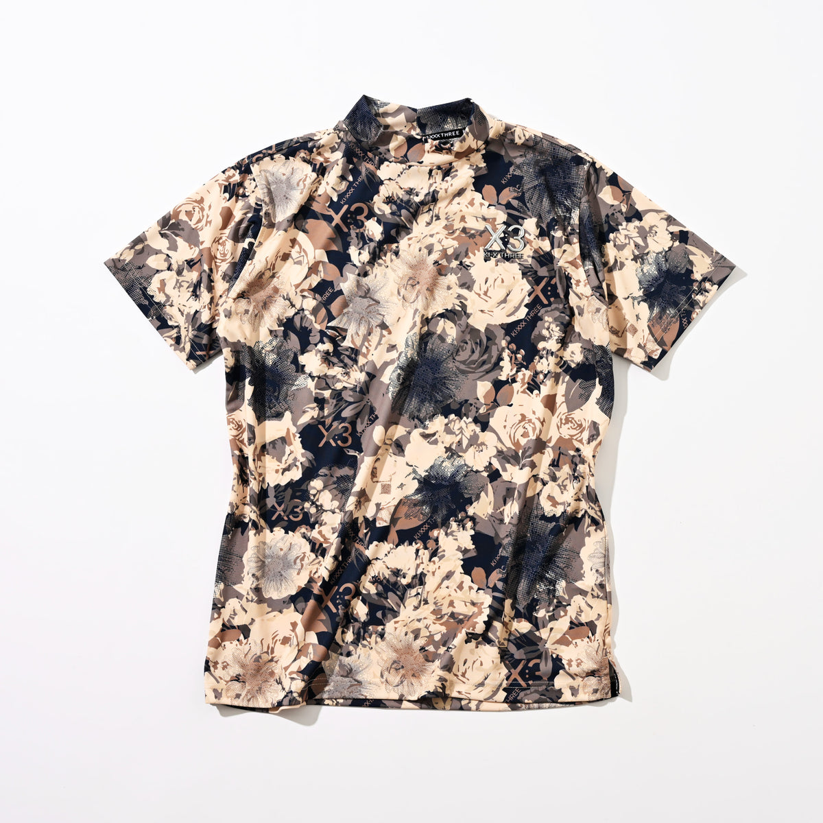 メンズゴルフウェア 半袖シャツ｜フラワーカモフラージュモックネック