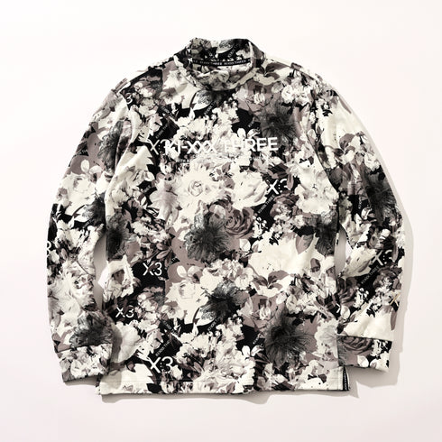 KX3オリジナル フラワープリント 起毛(ブラッシュド) モックネック シャツ