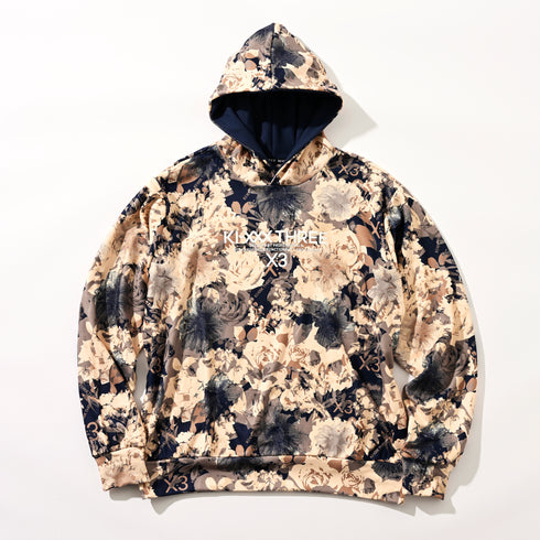 KX3オリジナル フラワープリント 起毛(ブラッシュド) フーディー