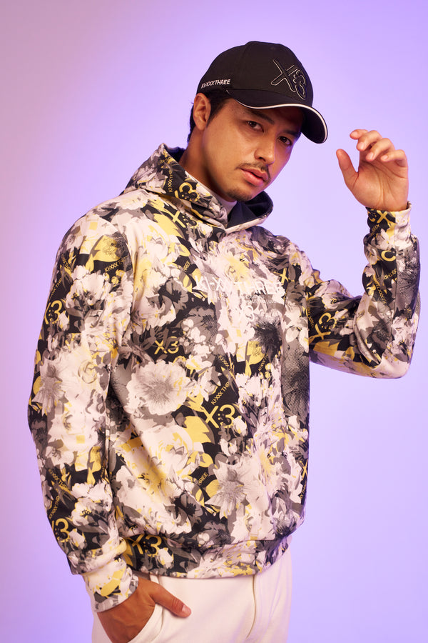 KX3オリジナル フラワープリント 起毛(ブラッシュド) フーディー