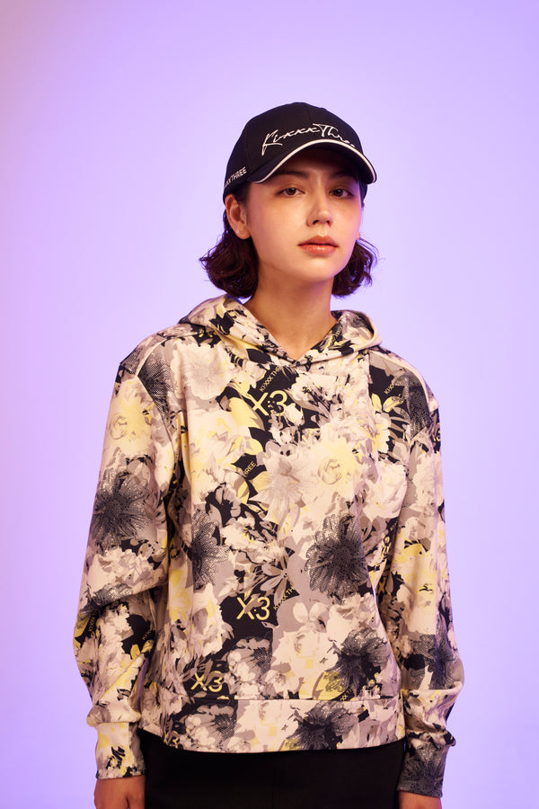 KX3オリジナル フラワープリント 起毛(ブラッシュド) フーディー